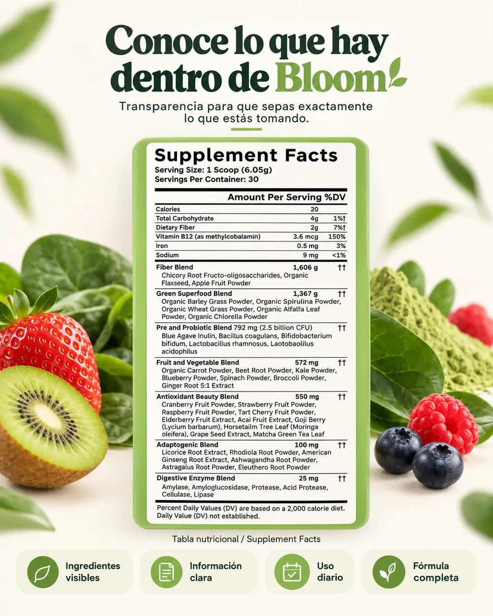 Bloom superalimento verde Strawberry Kiwi