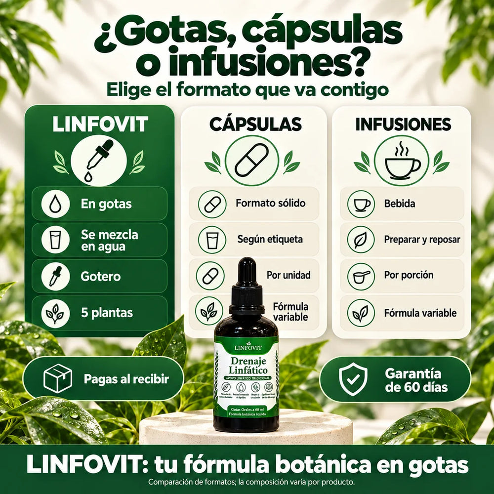 Linfovit: comparación de gotas, cápsulas e infusiones